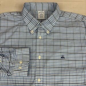 Brooks Brothers Non-Iron Stretch Shirt Mens 2XL Gingham Check Golden Fleece Logo